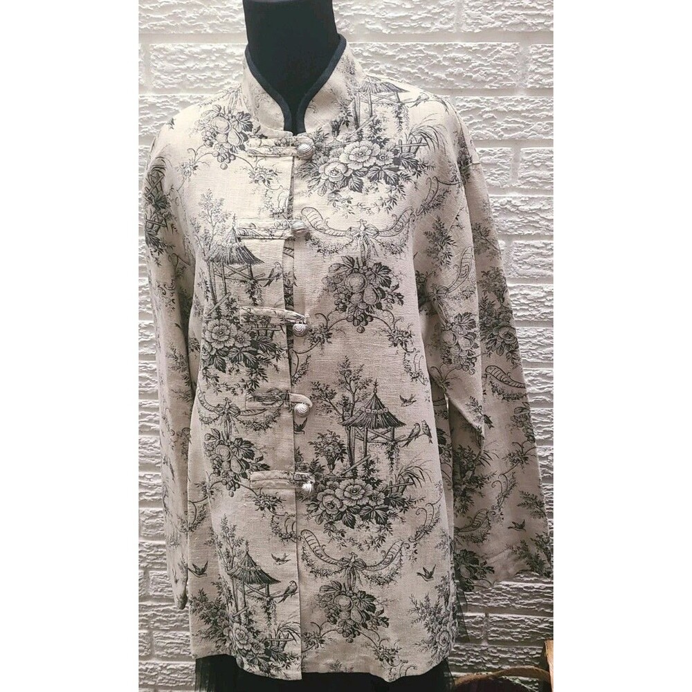 Jessica Howard Linen  Asian Kimono Blazer Jacket Women Black Office Career